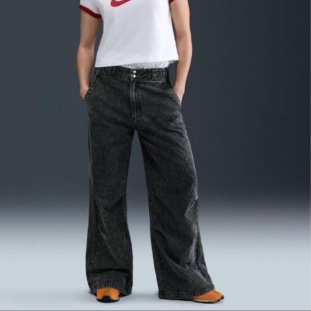 Nike NSW denim jeans wide leg black BRS elastic waist pants